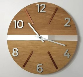 Drevené nástenné hodiny Aksel 33 cm dub prírodná/medená/strieborná