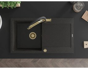 Mexen Leo, 1-komorový granitový drez 900x500x190 mm a drezová batéria Duo, čierna-zlatá metalíza, 6501-75-671701-57-G