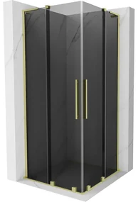 Mexen Velar L Duo, sprchový kút s posuvnými dverami 90 x 90 cm, 8mm šedé sklo, zlatá matná, 871-090-090-02-43-55