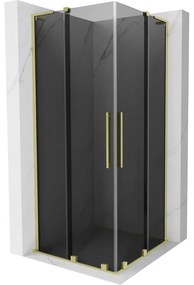Mexen Velar L Duo, sprchový kút s posuvnými dverami 90 x 90 cm, 8mm šedé sklo, zlatá matná, 871-090-090-02-43-55