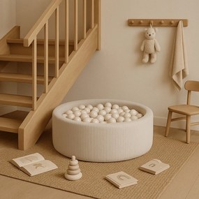 Krémový menčestrový bazénik s loptičkami ø 90x30 cm Montessori – Meowbaby