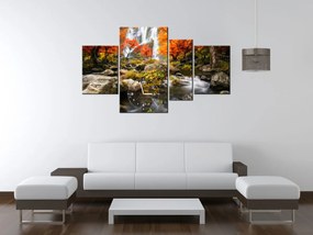 Gario Obraz s hodinami Jesenný vodopád - 4 dielny Rozmery: 120 x 70 cm
