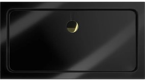 Mexen Flat, akrylátová sprchová vanička 140x70x5 cm SLIM, čierna, zlatý sifón, 40707014G