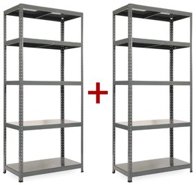 Policový regál 1+1 ZADARMO, 1800x900x600 mm, 5 políc, nosnosť police 175 kg, RAL 7031
