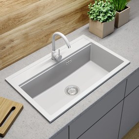 Gamma Advance, 1-komorový granitový drez 805x505x210 mm, biela, GMA-ZLE000118