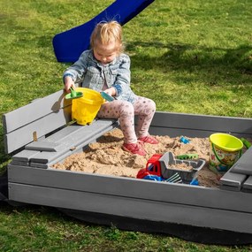 SPRINGOS Uzavreté drevené pieskovisko s lavičkami 120x120 cm – impregnované drevo, s plachtou a netkanou textíliou SBP120SET01X