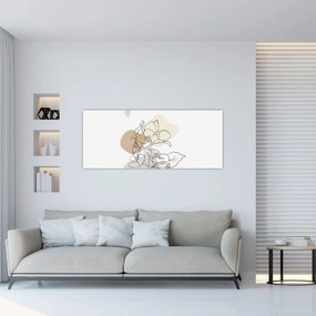 Obraz - Béžové kvety s motýľom N⁰1 (120x50 cm)
