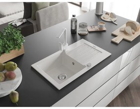 Mexen Pablo, granitový drez 752x436x161 mm, 1-komorový a biela batéria Rita, biela, 6510-20-670300-20