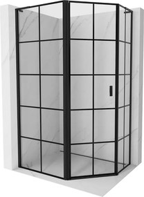 Mexen Mist L, päťuholníkový sprchový kút s krídlovými dverami, 90 x 80 cm, 8mm číre sklo, čierny profil, 8A8L-090-080-70-77-L