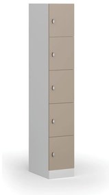 Šatníková skrinka s úložnými boxmi, 5 boxov, 1850 x 300 x 500 mm, demont, otočný zámok, béžové dvere