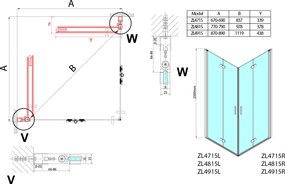 Polysan Polysan, ZOOM štvorcová sprchová zástena 700x700mm, rohový vstup, ZL4715L-02