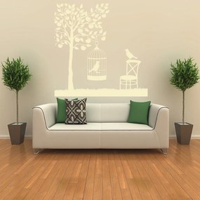 Veselá Stena Samolepka Vtáčik v klietke Farba: béžová, Veľkosť: 80 x 80 cm