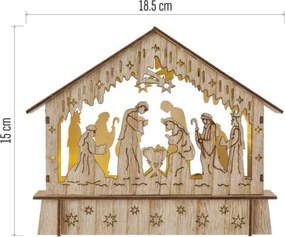 Drevený LED vianočný betlehem s časovačom Bethle 15 cm teplá biela
