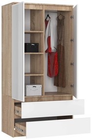 Šatníková skriňa Star so zrkadlom 90 cm dub sonoma/biela