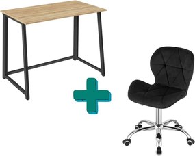 Set do pracovne ZARIMO stôl 80x40 cm dub sonoma + kreslo AVOLA VELVET čierne