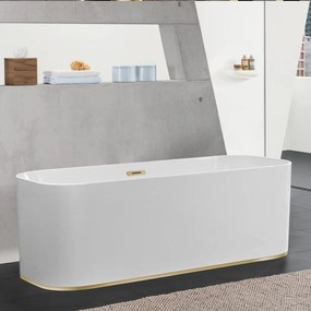 VILLEROY &amp; BOCH Finion voľne stojaca vaňa z materiálu Quaryl (bez spoja medzi panelom a vaňou), odtok v strede, 1700 x 700 x 633 mm, s prítokom, lišta Design, Gold, biela alpská, UBQ177FIN7N300V201