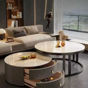 LuxuryForm DESIGN Konferenčný stolík ORION 70 × 70 / 50 × 50 cm – biely / biely mramor (set 2 ks)