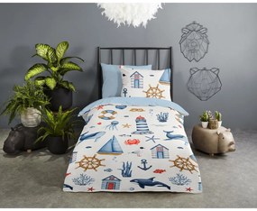 Modré/krémové bavlnené detské obliečky do postieľky 100x135 cm Ahoy – Good Morning