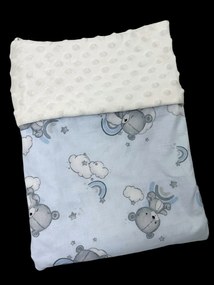 Deka Macko – modrá/minky krémová 60x70 cm – detská deka s motívom medvedíka