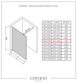 CERANO - Sprchová zástena Walk-in Onyx Ľ/P - guľatá vzpera - biela matná, ryhované sklo - 100x200 cm, CER-CER-8050BD292