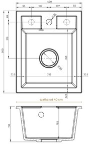 Sink Quality Ferrum 40, kuchynský granitový drez 400x500x195 mm + chrómový sifón, biela, SKQ-FER.W.1K40.X