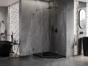Mexen Lunar, päťuholníkový sprchový kút naklápací vpravo 80 x 90 cm, 8mm číre sklo, grafitový profil, 831-080P-090L-95-00-P