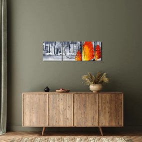 Obraz - Victoria Harbor, Hong Kong, čiernobiela olejomaľba (s hodinami) (90x30 cm)