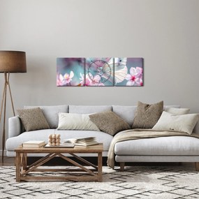 Obraz - Motýľ na čerešni (s hodinami) (90x30 cm)