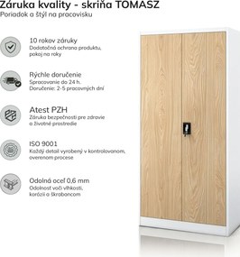 Kovová skriňa s úložným priestorom biela/dub sonoma, 900x1850x450 mm: TOMASZ Eco Design