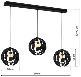 Luster na lanku GAIA 3xE27/60W/230V čierna/hnedá