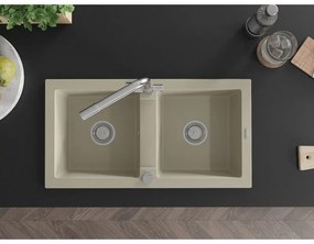 Mexen Mario, 2-komorový granitový drez 820x436x161 mm a chrómová drezová batéria Duero, béžová, 6504-69-671600-00
