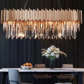 Toolight Toolight, kovové-krištáľové závesné svietidlo E14 60x30 cm 312355, zlatá, OSW-00683