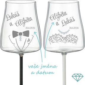 Svadobné poháre na víno Wedding s kryštálmi 2 ks