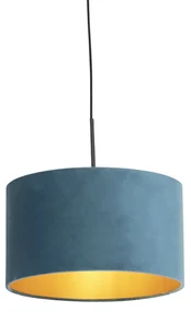 Závesné svietidlo s modrým zamatovým tienidlom so zlatom 35 cm - Combi