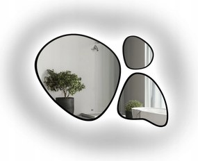 Sada troch zrkadiel Flora v čiernom ráme s Led podsvietením 180 x 121 cm