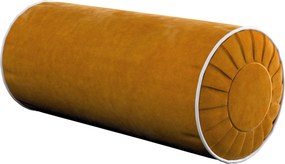 Valcový vankúš so záhybmi a ozdobným lemovaním farba produktu žltá látka lesklá, zamatová