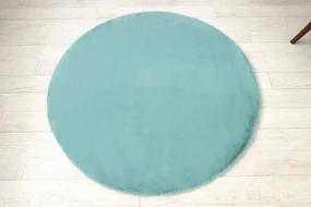 Okrúhly koberec BUNNY aqua modrý, imitácia králičej kožušiny