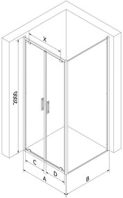 Mexen Exo, výklopný sprchový kút 90 x 80 cm, číre sklo, zlatá, 8182-090-080-50-00