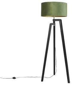 Stojaca lampa trojnožka čierna so zeleným tienidlom a zlatom 50 cm - Puros