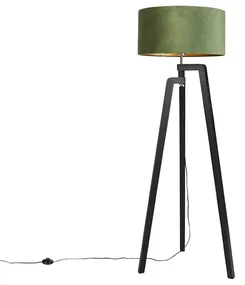 Stojaca lampa trojnožka čierna so zeleným tienidlom a zlatom 50 cm - Puros