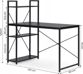 Písací stôl s regálom LOFTY 120x60 cm, čierny