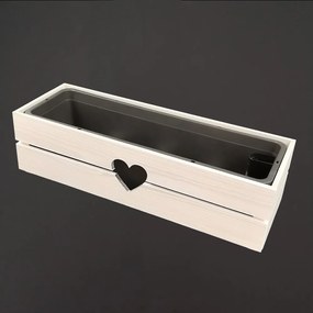 AMADEA Drevený obal na kvetináč so srdcom biely, 62x21,5x17cm Český výrobok