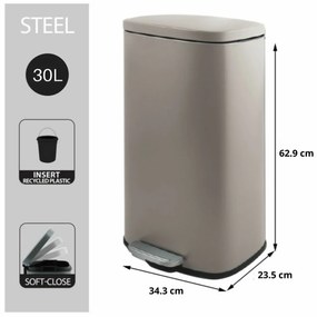 Spirella Pedálový odpadkový kôš soft-close Akira 30 l, matná sivohnedá, 30 l