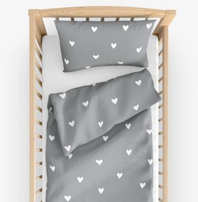Goldea detské bavlnené obliečky do postieľky - srdiečka na sivom 90 x 130 a 40 x 60 cm