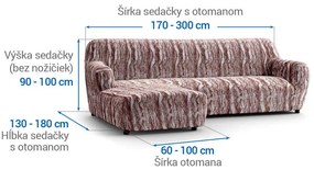 Bielastické poťahy OCEANO NOVÉ hnedo-vínové sedačka s otomanom vľavo (š. 170 - 300 cm)