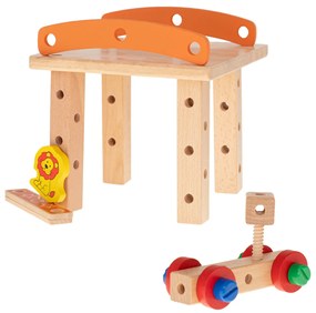 KIK Drevená stavebnica 49 dielov – dielenská stolička, montážna súprava, vzdelávacia hračka 3+