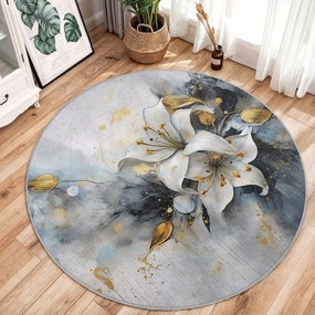 Modro-sivý prateľný okrúhly koberec ø 120 cm Golden Lilly – Mila Home