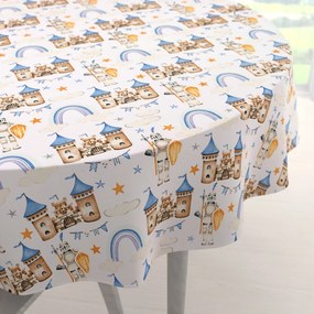 Biante Detský bavlnený okrúhly obrus Sandra SA-666 Modro-hnedé hrady a rytieri na bielom Ø 50 cm