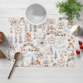 Biante Bavlnené prestieranie na stôl Sandra SA-708 Zimná rozprávka modro-sivo-hnedá na bielom 35x45 cm