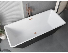 Mexen Tava, voľne stojaca ryhovaná vaňa 170 x 75 cm, biela-čierna, medený matný prepad, 52851707575-65